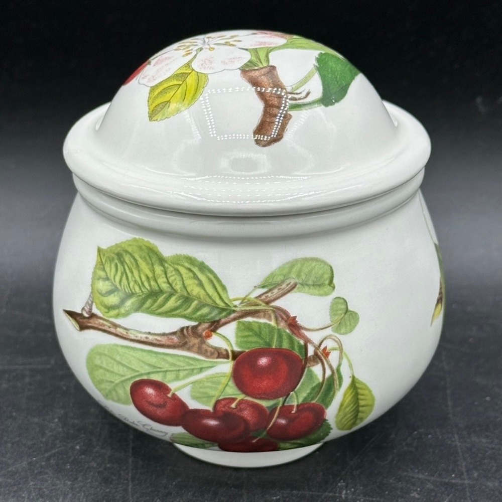 Vintage Portmeirion Pomona Sugar Bowl Lidded Jar White Fruit Floral Cottage Boho